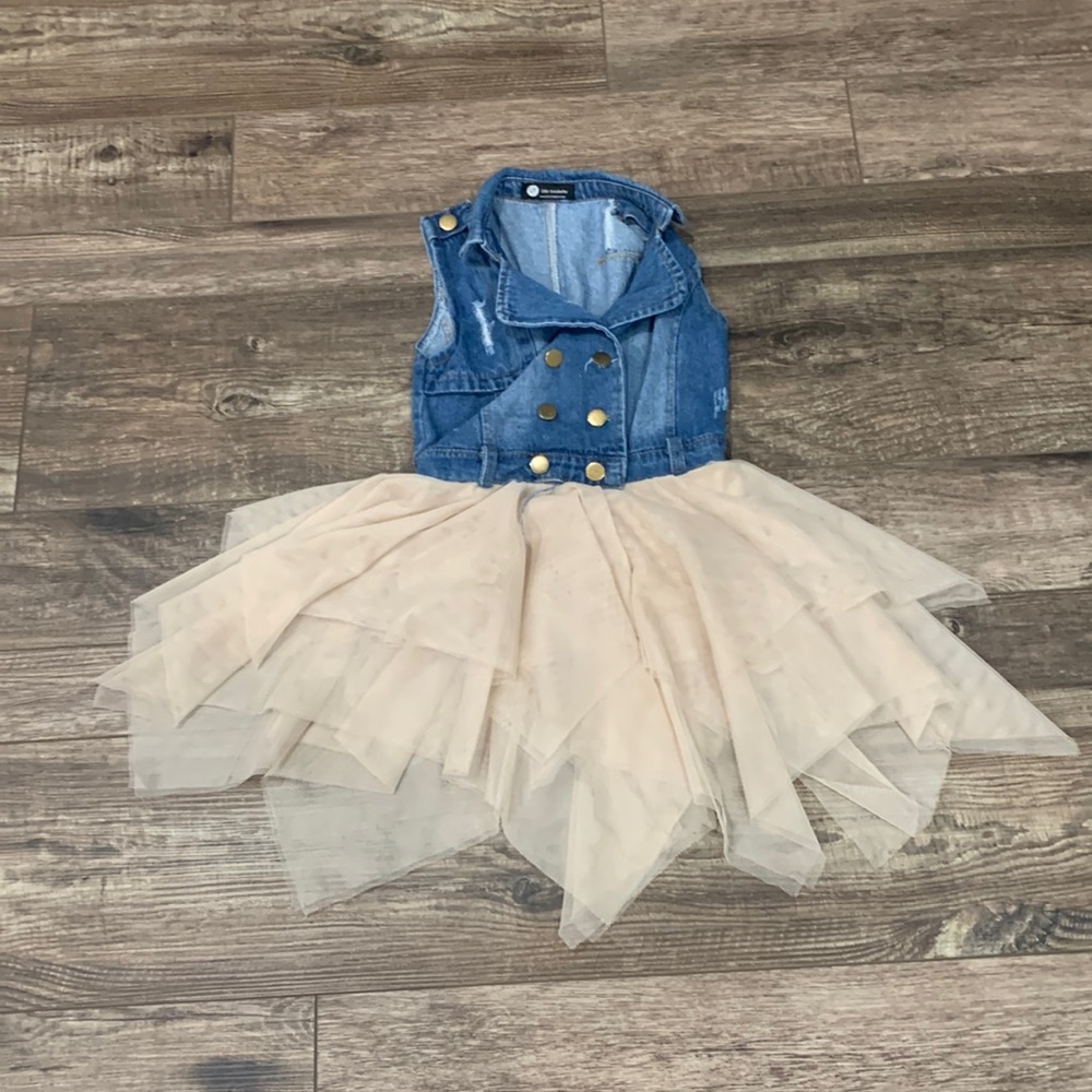 Girls dress- blue Jean vest with Tulle